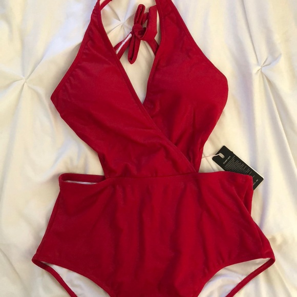 Red One-Piece Bathing Suit (NEW) - Picture 2 of 4